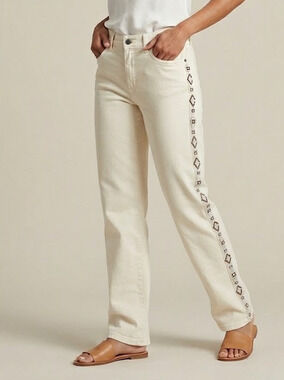 Vintage Lauren Jeans Co Ralph Lauren Beaded Jeans 8P Cream Y2K Straight Leg